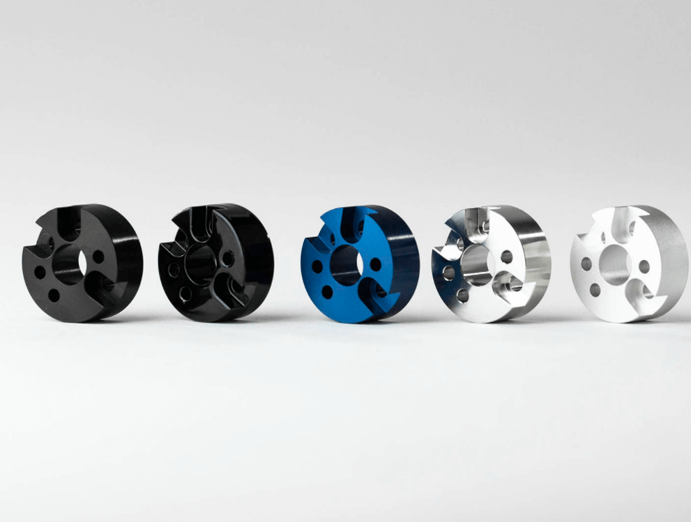 Various aluminum surface finishes including anodized and powder coated samples